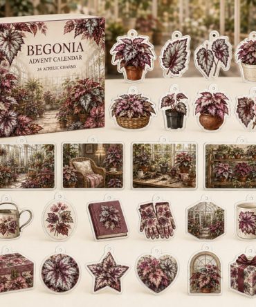 Begonia 24-Day Charm Countdown — Acrylic Begonia Leaf Charms Set For Plant Collectors, Charming Holiday Gift