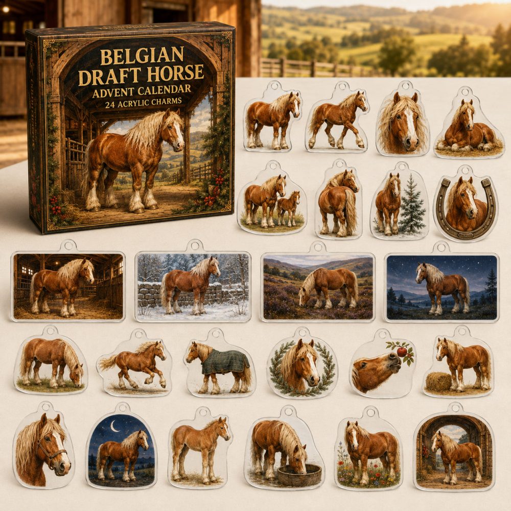 Belgian Draft Horse Holiday Charm Calendar — 24 Sturdy Acrylic Charms Featuring Belgian Drafts, Ideal For Equestrians & Horse Fans