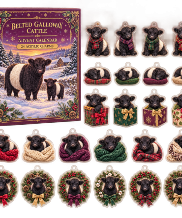 Belted Galloway Cattle Festive Countdown — 24 Acrylic Charms Advent Set, Premium Gift For Cattle & Farm Lovers