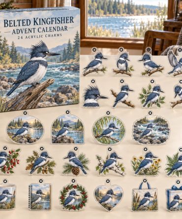 Belted Kingfisher 24-Day Charm Countdown — Colorful Acrylic Kingfisher Charms For Advent, Ornaments & Gifts , Nature Lover Collectible Set