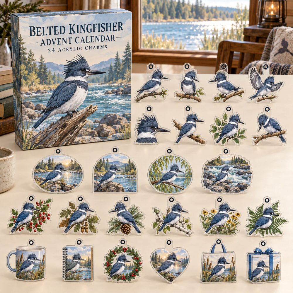 Belted Kingfisher 24-Day Charm Countdown — Colorful Acrylic Kingfisher Charms For Advent, Ornaments & Gifts , Nature Lover Collectible Set