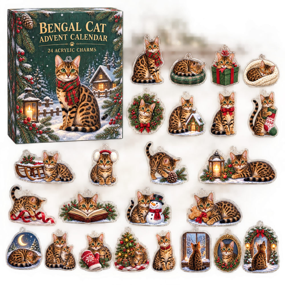 Bengal Cat Winter 2026 Advent Calendar — 24 Acrylic Charms Holiday Countdown With Cozy Cat-Themed Keepsakes, Gift For Cat Lovers