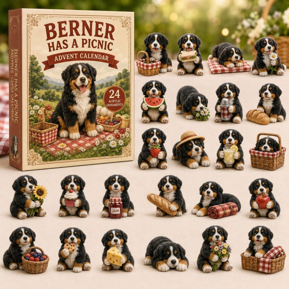 Berner Picnic 24-Day Holiday Countdown — 2026 Bernese Mountain Dog Acrylic Charm Advent Calendar, Charming Seasonal Gift