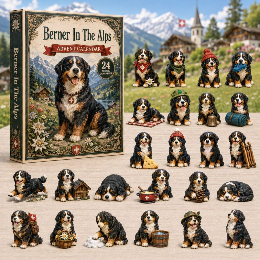Berner In The Alps Holiday Countdown 2026 — 24-Day Acrylic Charm Set, Scenic Bernese Mountain Dog Collectibles