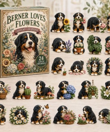 Berner Loves Flowers 24-Day Advent Countdown — 2026 Bernese Dog Acrylic Charm Calendar, Floral-Themed Holiday Gift & Keepsake