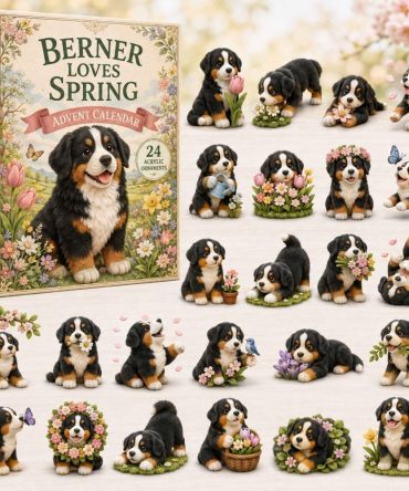 Berner Loves Spring 24-Day Advent Calendar — 2026 Floral Bernese Acrylic Charms, Seasonal Countdown Gift For Dog & Nature Fans