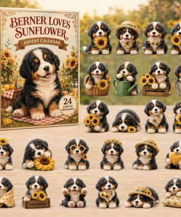 Berner Loves Sunflower 24-Day Advent Countdown — 2026 Bernese Acrylic Charm Calendar, Bright Floral Holiday Gift For Dog Lovers