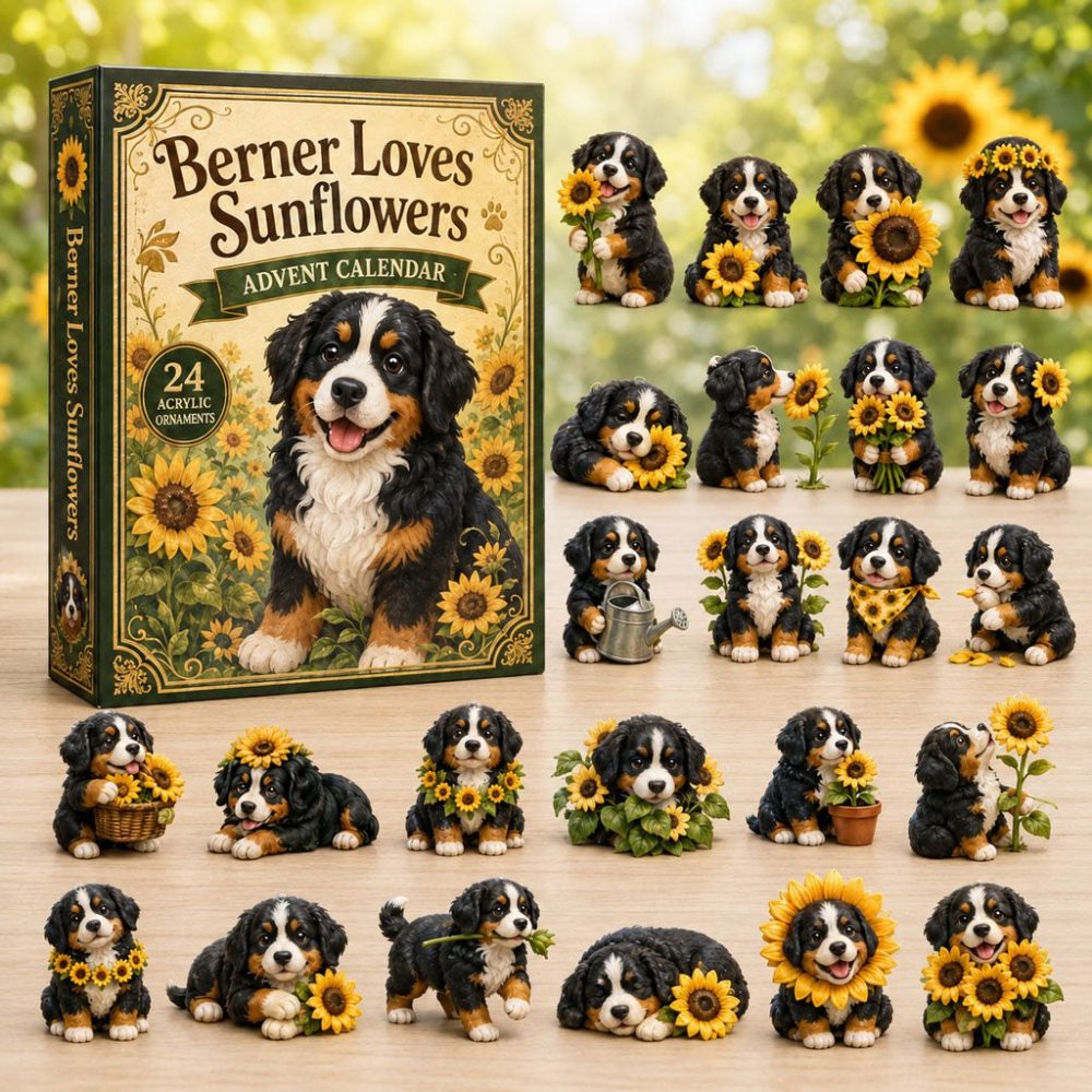 2026 Berner & Sunflowers Holiday Advent Calendar - 24 Charming Acrylic Keepsakes, Cute Bernese Mountain Dog Gift Set