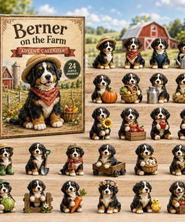 2026 Berner On The Farm Countdown Calendar — 24 Rustic Bernese Mountain Dog Acrylic Charms, Country Holiday Decor