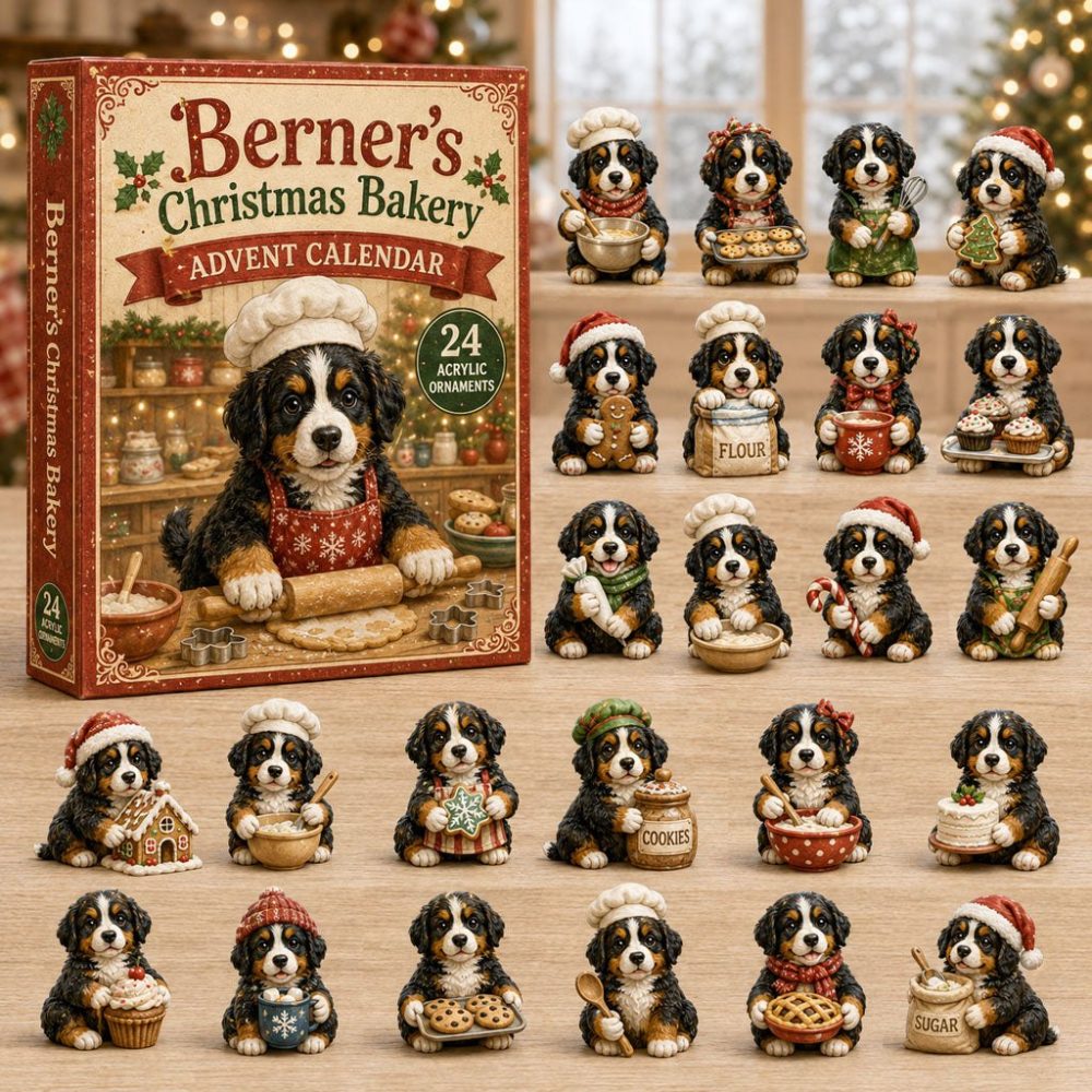 2026 Berner'S Christmas Bakery Advent Set — 24 Bernese Mountain Dog Acrylic Charms, Festive Baking-Themed Countdown
