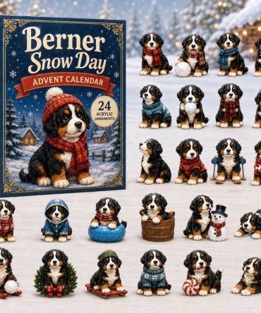 2026 Berner Snow Day Countdown Calendar — 24 Snowy Bernese Mountain Dog Acrylic Charms, Winter Holiday Gift