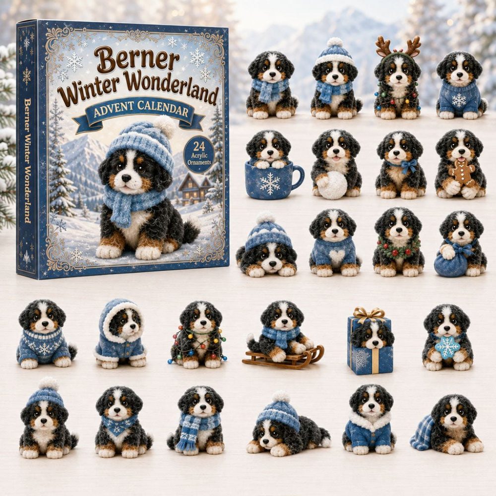 2026 Berner Winter Wonderland Advent Calendar - 24-Day Acrylic Charm Countdown, Snowy Bernese Scenes, Holiday Gift For Dog Fans