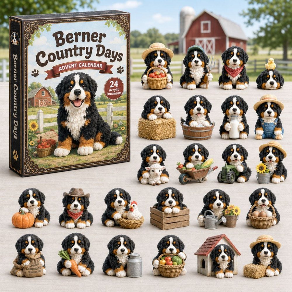 2026 Bernese Farm Life Advent Calendar - 24-Day Acrylic Charm Countdown, Rustic Barn Scenes & Dog Moments, Gift For Dog Lovers