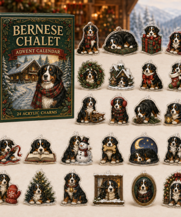 Bernese Mountain Dog Chalet Countdown — 24 Acrylic Charm Advent Calendar For Dog Lovers & Alpine Theme Gifts