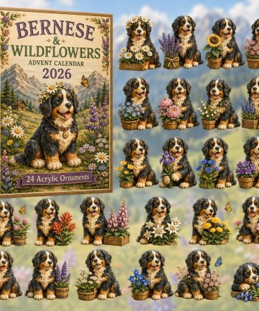 2026 Bernese & Wildflowers Advent Calendar - 24-Day Acrylic Charm Countdown, Floral Dog Scenes Gift For Nature & Dog Lovers