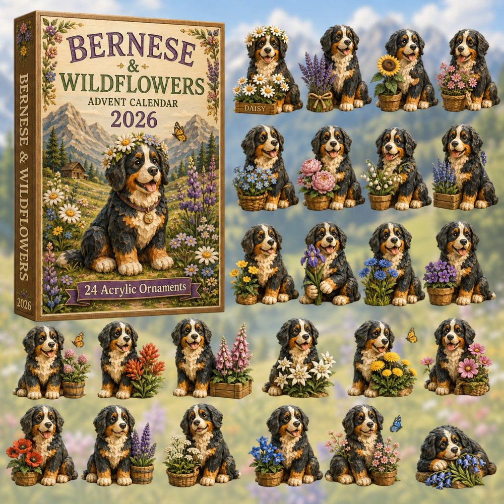 2026 Bernese & Wildflowers Advent Calendar - 24-Day Acrylic Charm Countdown, Floral Dog Scenes Gift For Nature & Dog Lovers