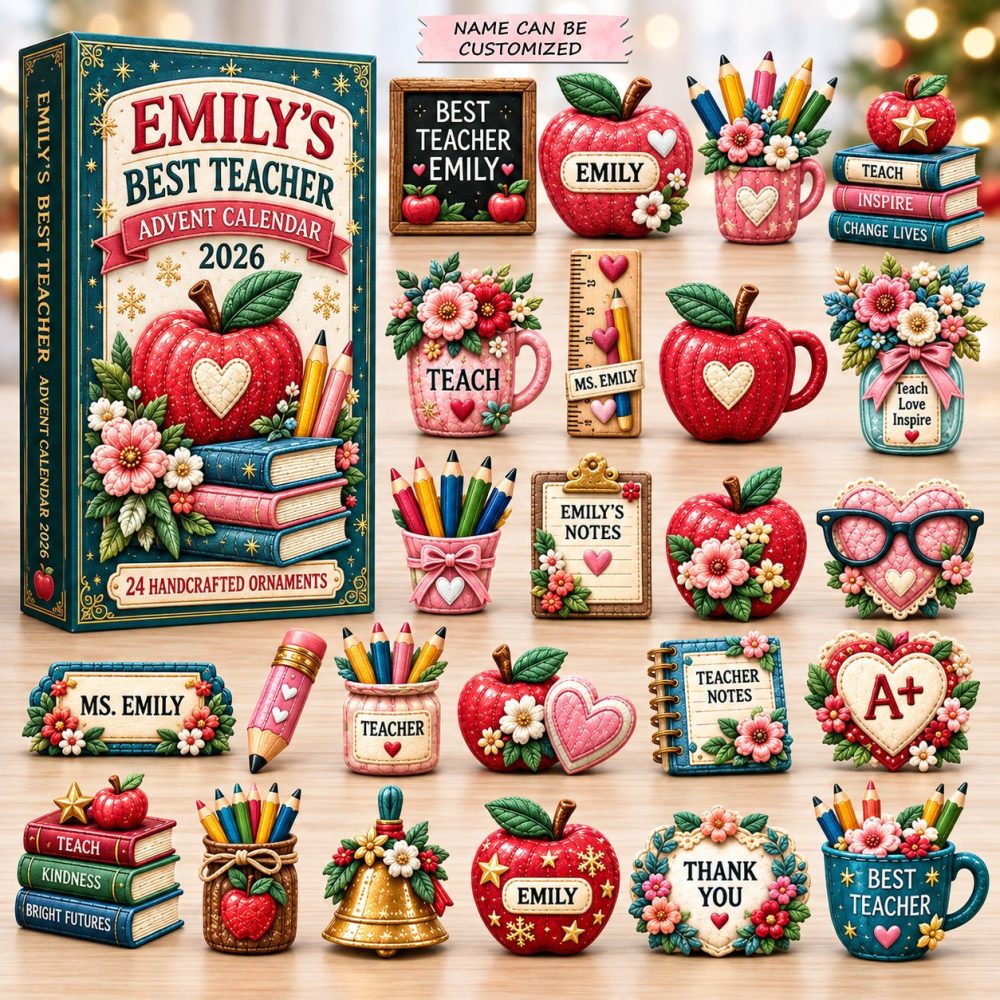 Best Teacher Ever 24-Day Classroom Advent Calendar With Acrylic Charms - Teacher Appreciation Holiday Countdown 2026