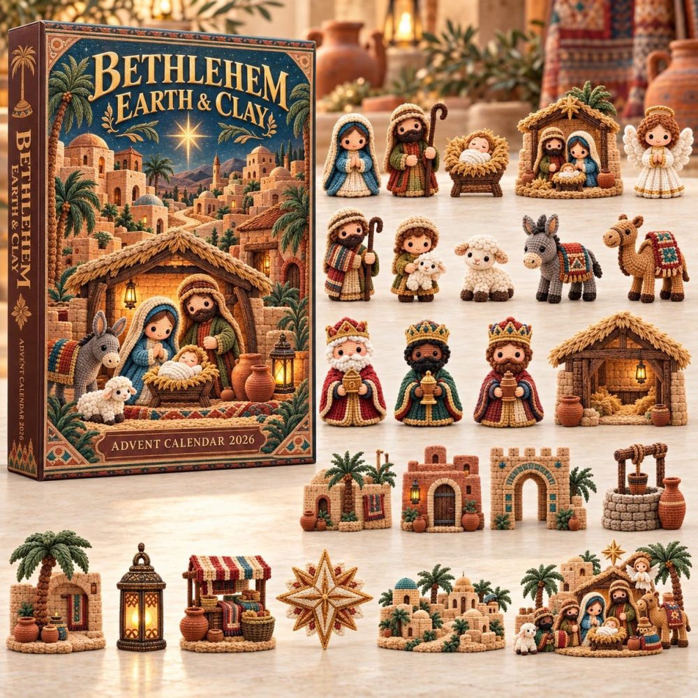 Bethlehem Earth Clay 24-Day Holiday Advent Calendar With Acrylic Charms — 2026 Rustic Nativity Countdown & Keepsake Gift