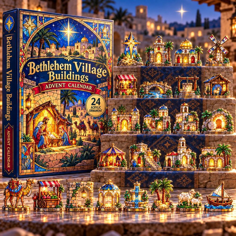 Bethlehem Village Buildings Advent Calendar 2026 - 24-Day Bethlehem Countdown With Acrylic Building Charms, Decorative Nativity Gift