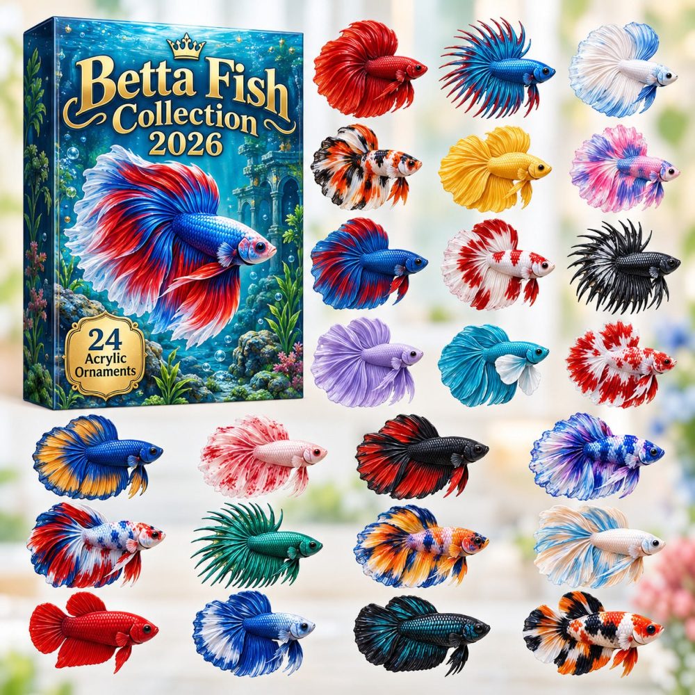 Betta Fish Collection Advent 2026 - 24 Vibrant Acrylic Betta Fish Charms, Aquarium Lover Countdown & Gift Set