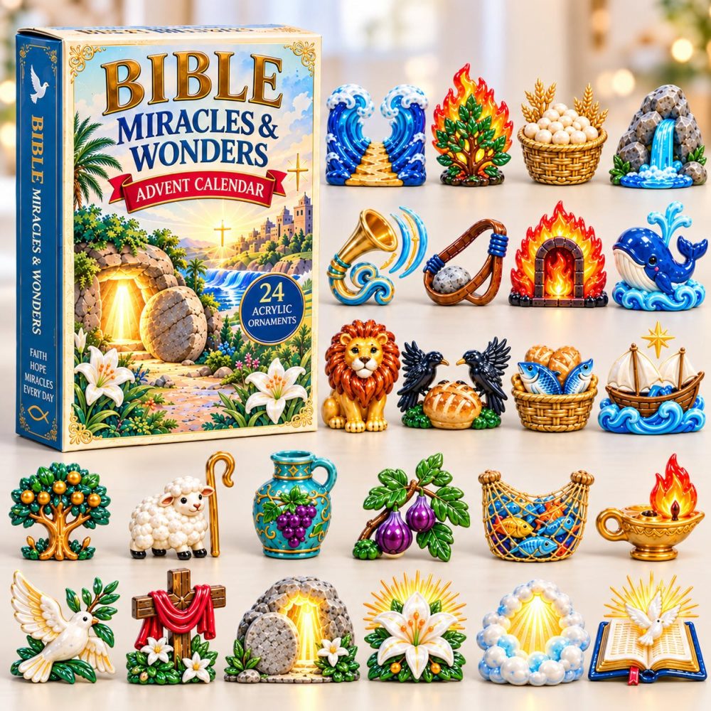 Bible Miracles & Wonders Advent Countdown 2026 — 24-Day Acrylic Charm Set Featuring Miracles, Inspirational Religious Holiday Gift Collection