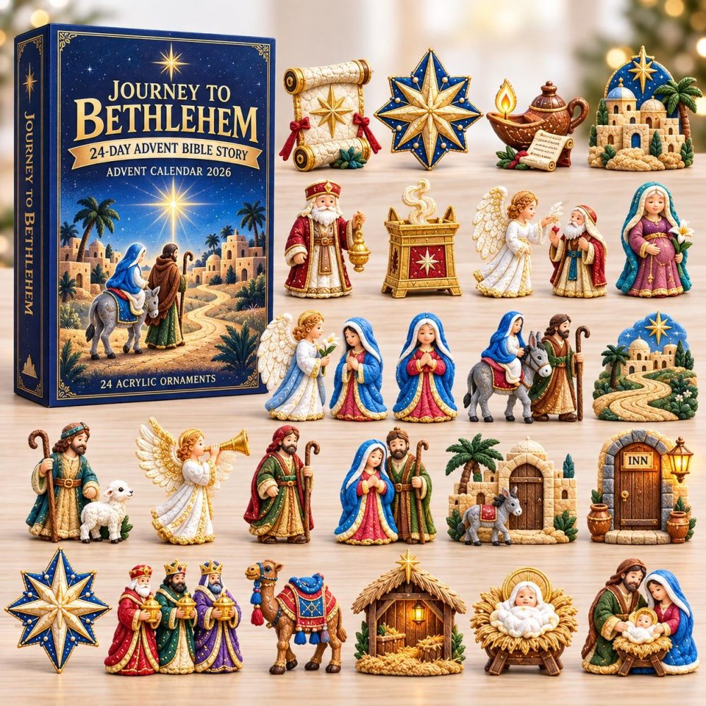Bible Story Journey To Bethlehem 24-Door Devotional Countdown With Acrylic Story Charms — Nativity-Focused Advent, Faithful Christmas Gift