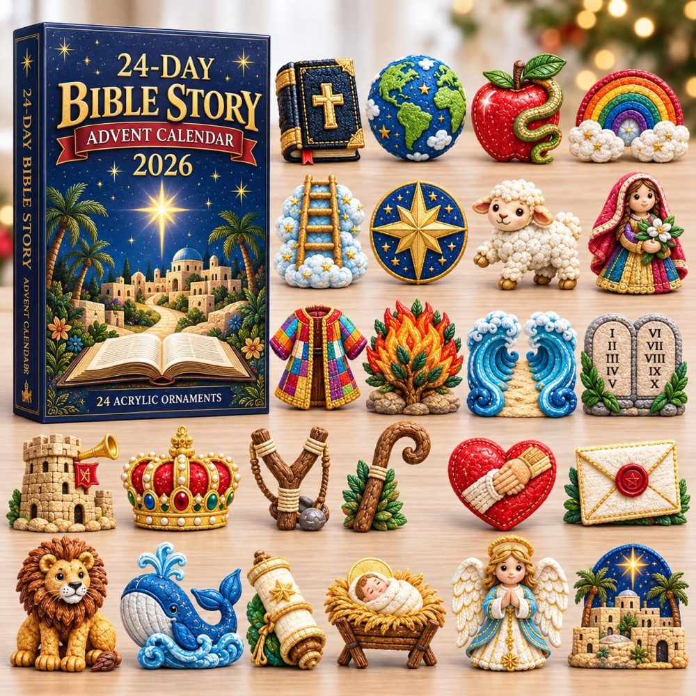 Bible Story Treasures Advent Countdown 2026 — 24-Day Acrylic Charm Collection Of Beloved Biblical Scenes, Family Devotional Gift