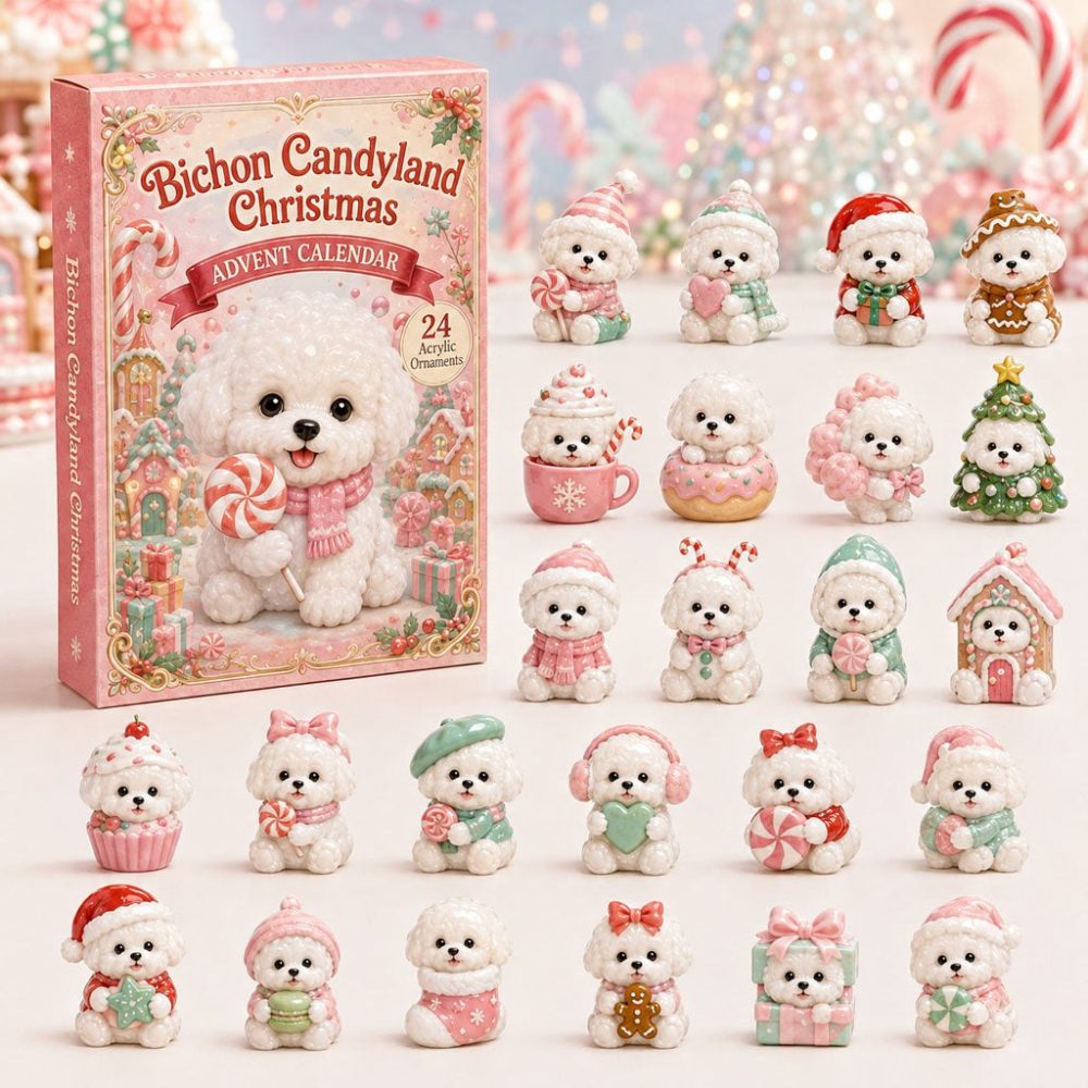 Bichon Candyland Christmas 24-Day Advent Calendar 2026 — Sweet Acrylic Bichon Charms, Festive Countdown Gift For Dog Fans