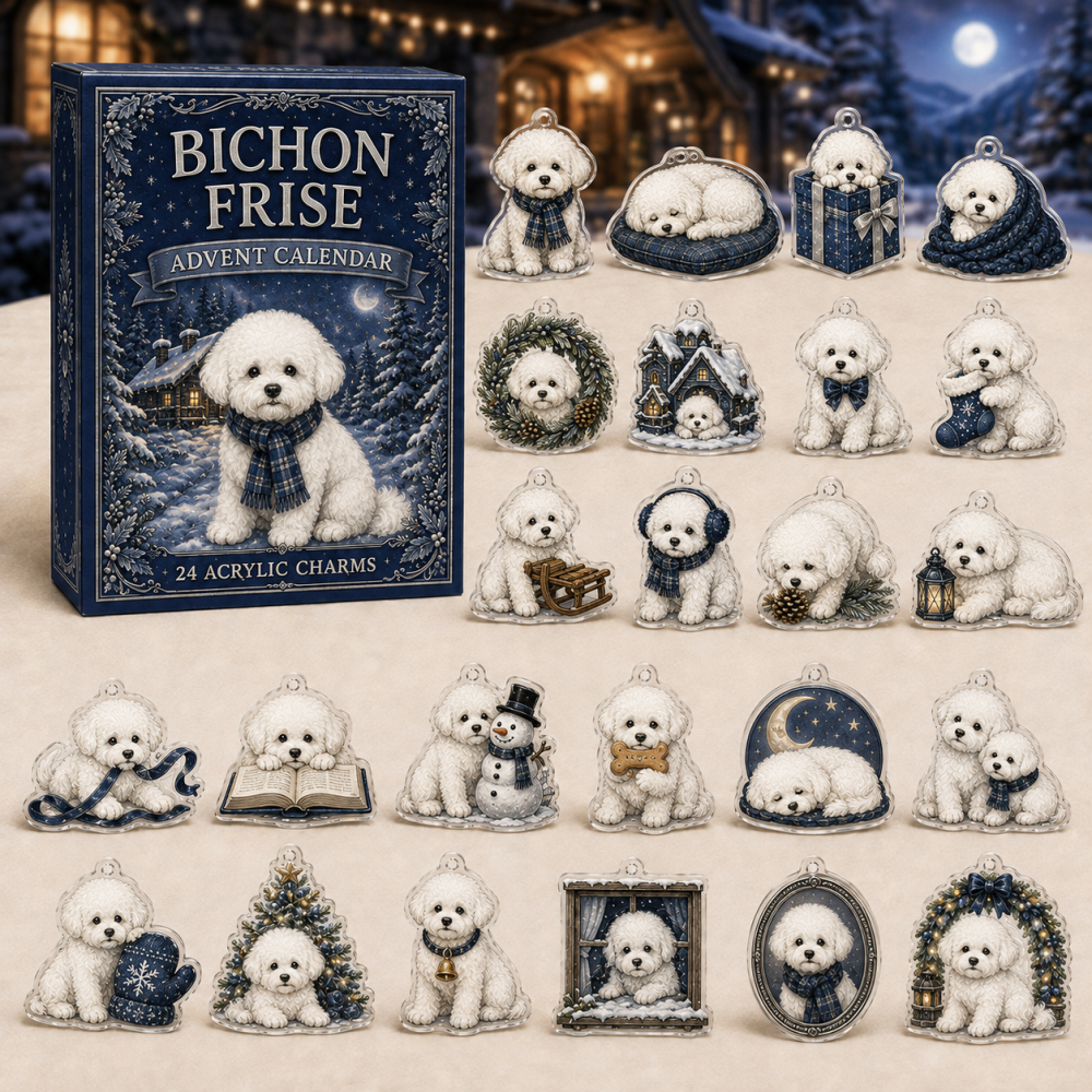 Bichon Frise Holiday Countdown Calendar — 24 Adorable Acrylic Charms, Premium 24-Day Gift Set For Bichon Lovers
