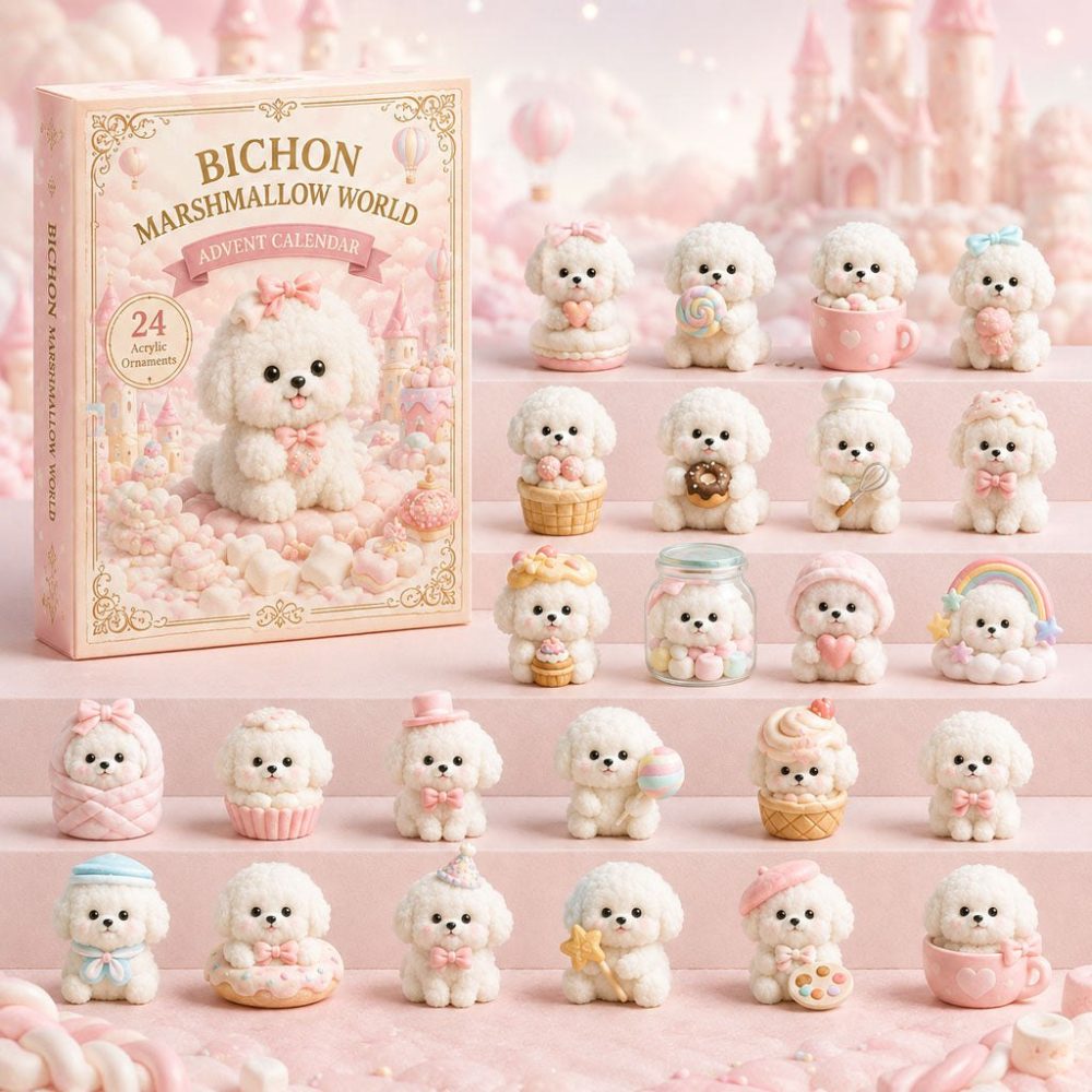 Bichon Marshmallow World 24-Day Advent Calendar 2026 — Cute Sweet-Themed Bichon Acrylic Charms, Holiday Gift For Dog Lovers