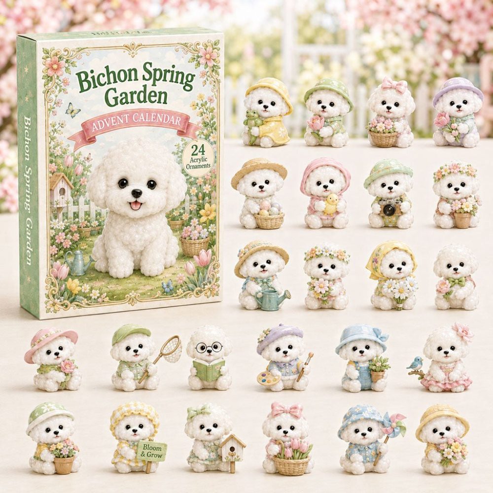 Bichon Spring Garden 24-Day 2026 Advent Calendar — Floral Bichon Frise Acrylic Charms, Charming Countdown Gift For Pet Fans