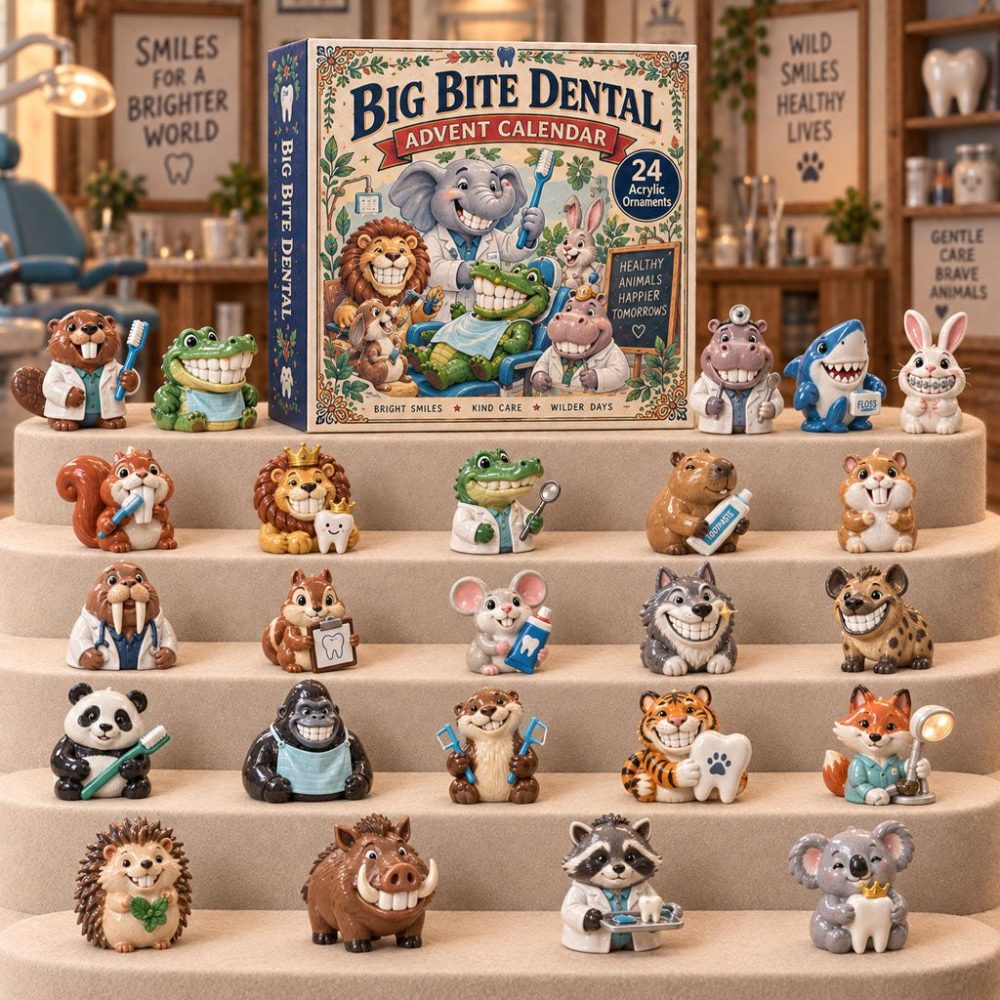 2026 Big Bite Dental Countdown — 24 Acrylic Charms, Giant Tooth Keychains & Fun Dentist Holiday Gifts