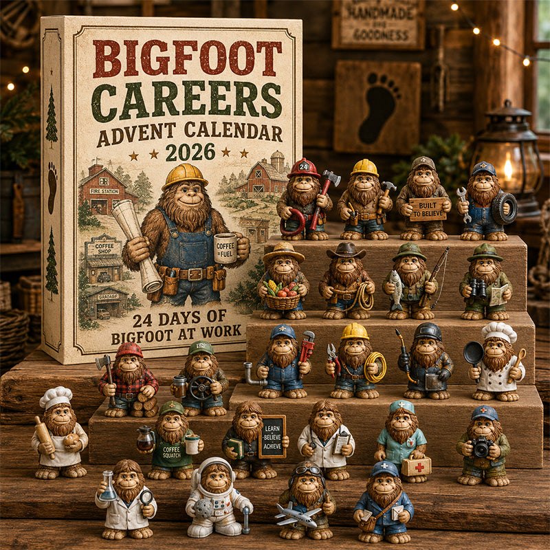 Bigfoot Careers Crew 2026 — 24-Day Job-Themed Bigfoot Acrylic Charm Countdown, Quirky Holiday Gift For Fans & Collectors
