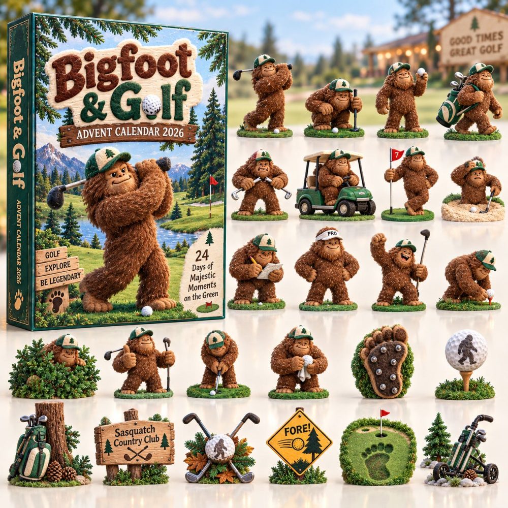 Bigfoot & Golf Themed Advent Calendar 2026 — 24-Day Acrylic Charm Countdown Featuring Sasquatch Golf Minis , Funny Holiday Gift