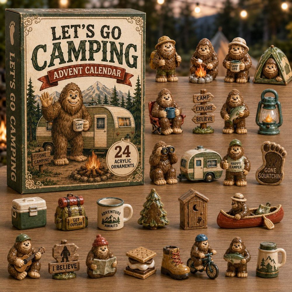 Bigfoot Camping Countdown 2026 - 24-Day Surprise Advent Calendar With Acrylic Outdoor Charm Set, Gift For Campers