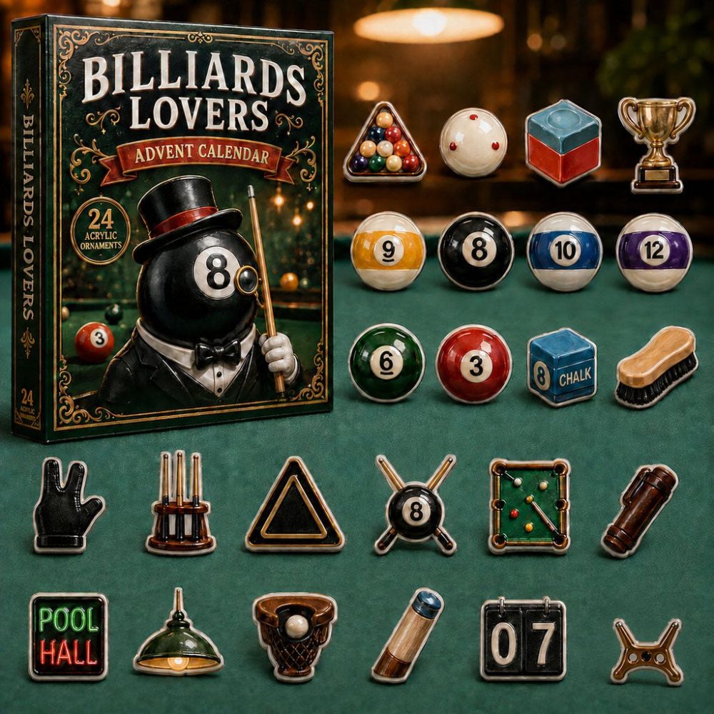 Billiards Player Holiday Countdown 2026 — 24 Acrylic Charms Advent Calendar For Pool Players, Collectible Stocking Stuffer