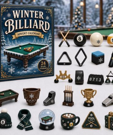 Snowy Billiards Holiday Advent Calendar 2026 — 24 Acrylic Charms Countdown, Festive Pool-Themed Gift For Cue Fans