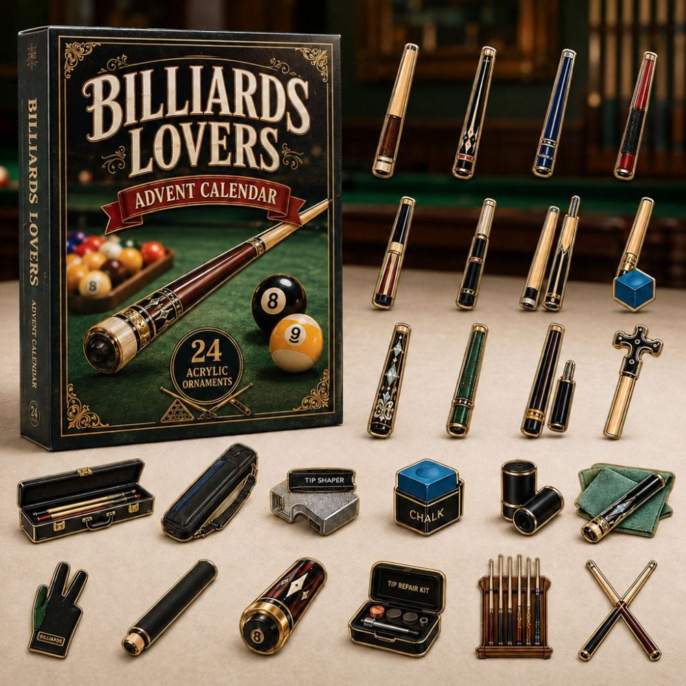 Premium Billiards Cue Advent Calendar 2026 — 24-Day Acrylic Charm Countdown For Pool Players, Collectible Gift
