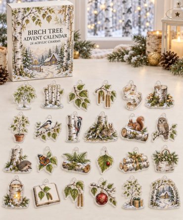 Charming Birch Tree Holiday Advent Calendar - 24 Acrylic Charms, Reusable Woodland-Themed Countdown Gift For Tree Lovers