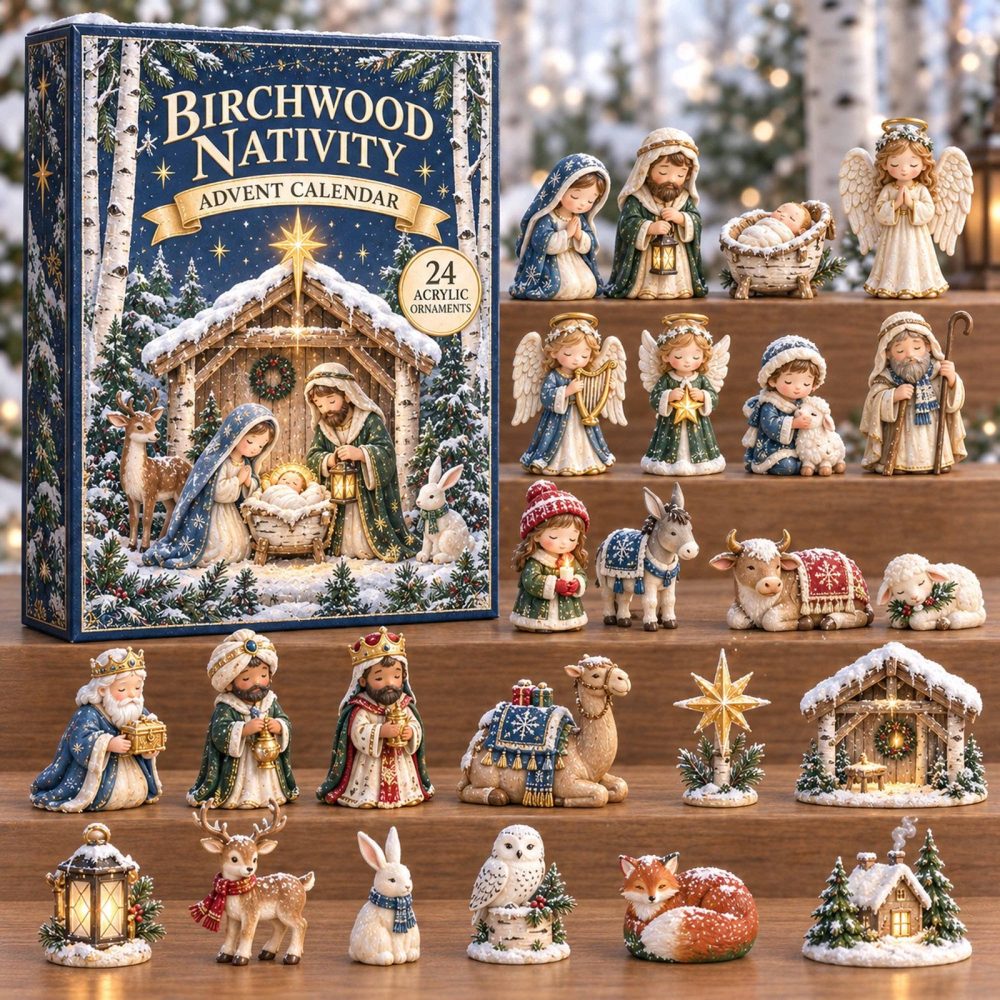Birchwood Nativity Advent Calendar 2026 – 24-Day Rustic Countdown With Acrylic Charms, Handcrafted Holiday Decor