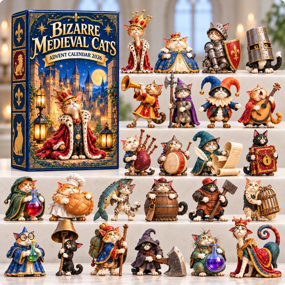 Medieval Cat Oddities 2026 Advent Calendar — 24 Mini Acrylic Charms, Quirky Collectible Gift For Cat Fans