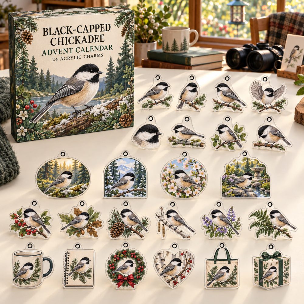 Black-Capped Chickadee Acrylic Charm Countdown Set — 24 Collectible Advent Ornaments For Nature & Holiday Gifts