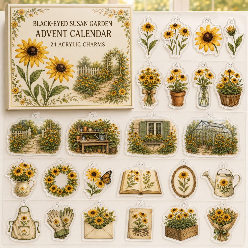 24-Day Acrylic Charm Countdown Featuring Black-Eyed Susan Designs — Limited Holiday Gift Set For Garden Lovers