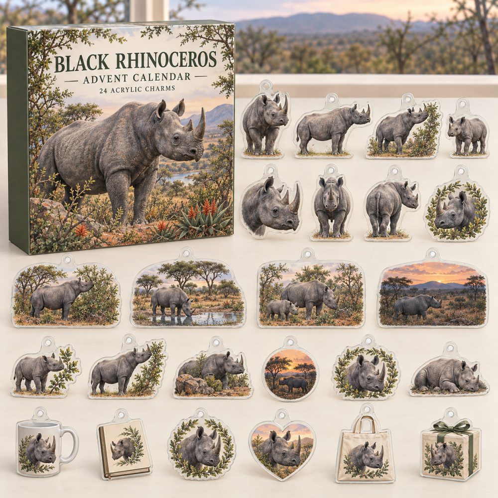 Black Rhinoceros Safari Countdown — 24 Matte Acrylic Rhino Charms, Conservation-Themed Daily Surprises & Collector Gift 2026