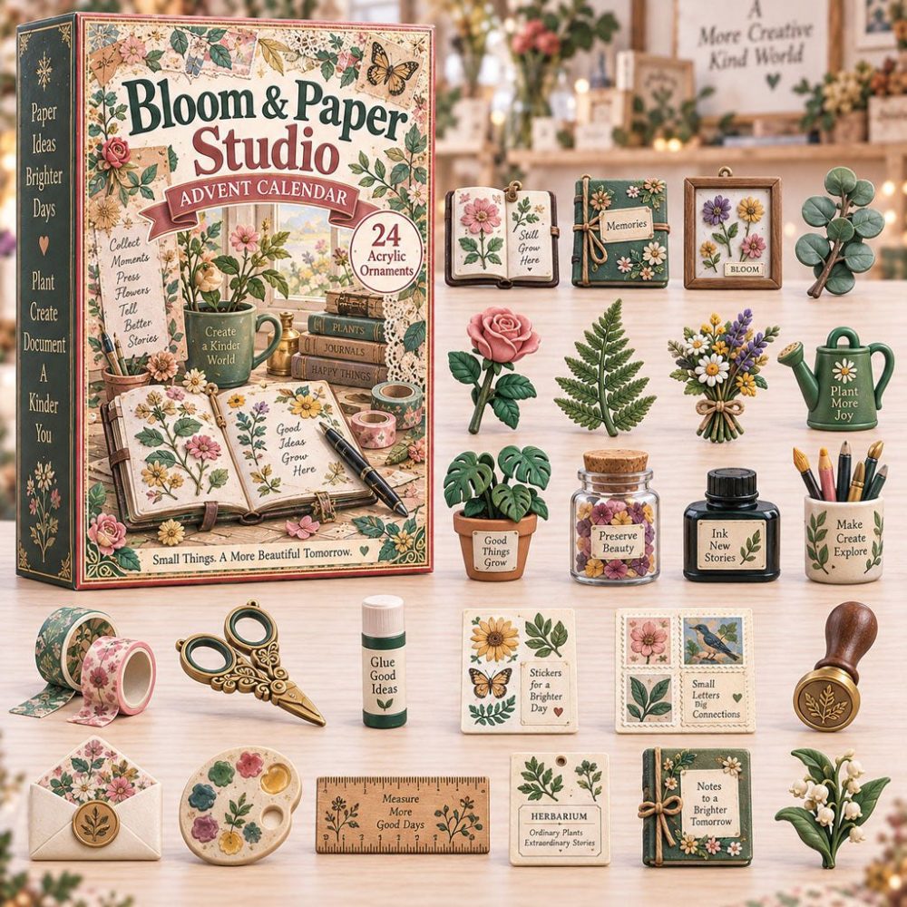 2026 Bloom Paper Studio Charm Countdown - 24 Floral Acrylic Charms, Artistic Paper-Inspired Advent Set For Crafters & Collectors