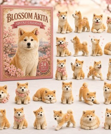 Blossom Akita Spring-Style Countdown 2026 — 24 Acrylic Charms Featuring Floral Akita Designs, Unique Dog Lover Holiday Gift