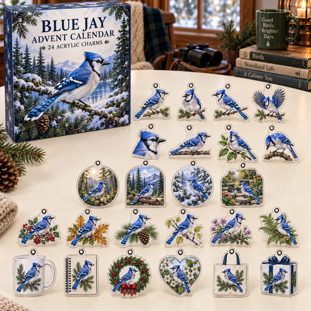 Blue Jay Acrylic Charm Advent Set — 24-Day Holiday Ornaments, Collectible Bird Charm Pack For Gifts & Decorations