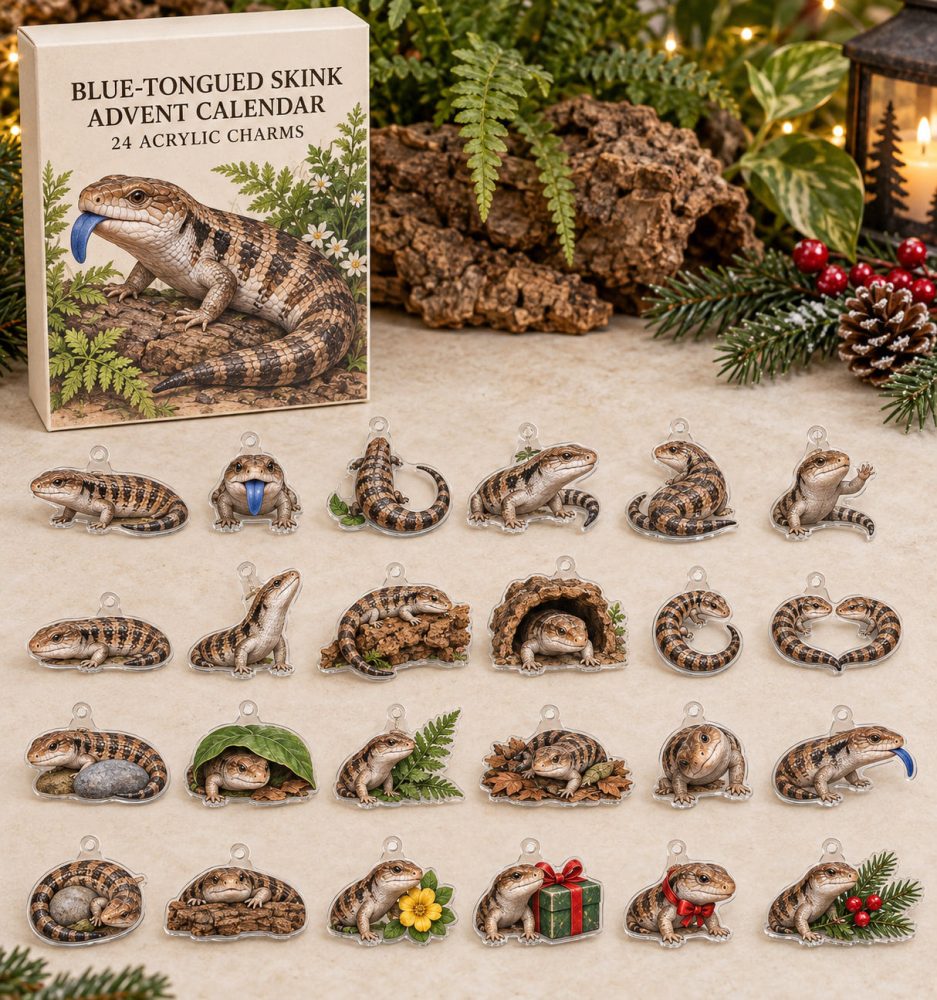 Blue-Tongued Skink 24-Day Acrylic Charm Countdown Calendar — Reptile Lover Gift Set With Collectible Skink Charms For Crafts & Displays