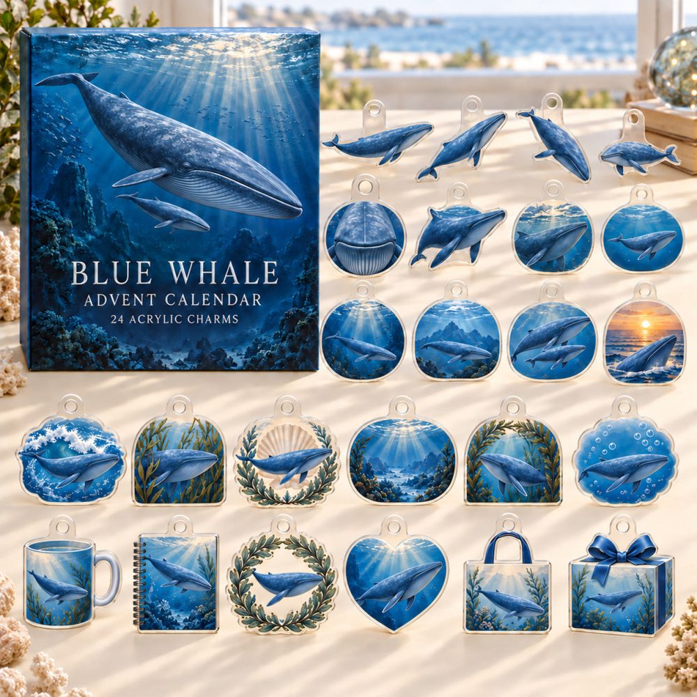 24-Day Blue Whale Acrylic Charm Advent Countdown — Premium Ocean-Themed Holiday Calendar Gift Set For Whale Collectors