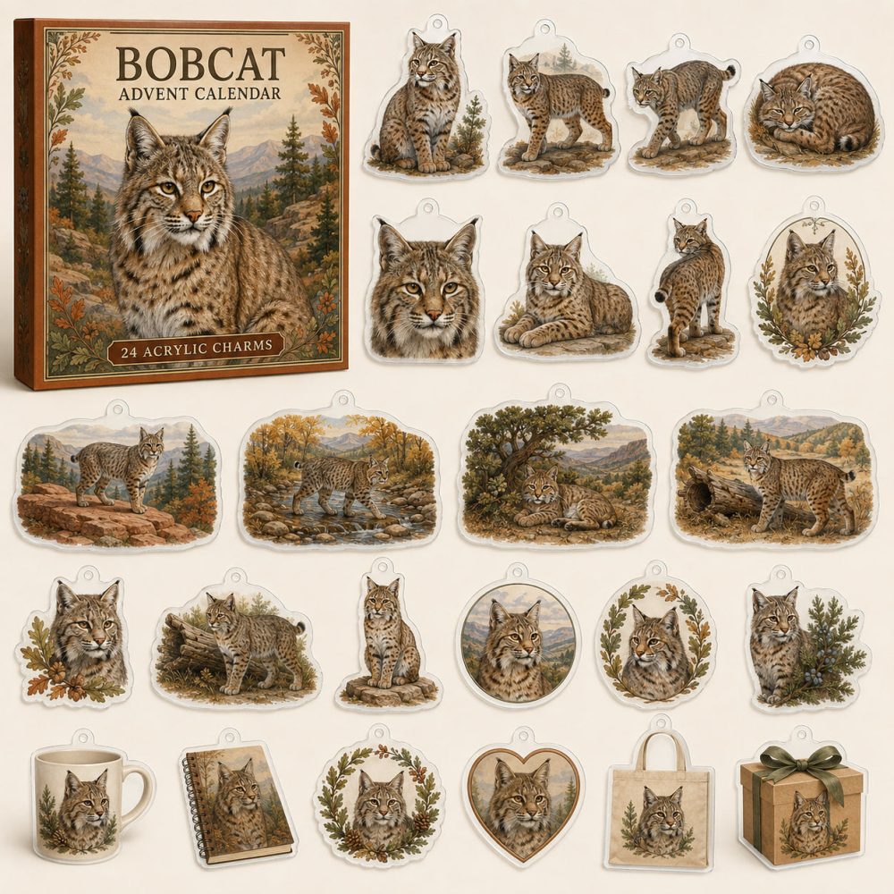 Bobcat Holiday Countdown Set — 24 Durable Acrylic Charms For Advent, Tree Decor & Gifts For Nature And Cat Enthusiasts